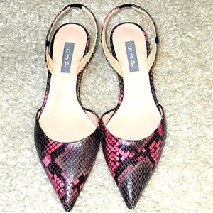 SJP Pink Gray & Black Snake Print Heels Size 7